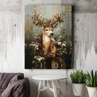 Winter Floral Deer Wall Art, Christmas Deer Canvas Print, Pine Cone Deer Canvas Art, Holiday Wildlife Wall Decor, Rustic Deer Wall Print