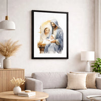 Watercolor Mary Joseph Baby Jesus Canvas Wall Art, Holy Family Nativity Canvas Print, Christian Christmas Wall Decor, Faith Holiday Present