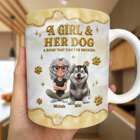Custom Girl and Husky Dog Mug, Dog Mom Personalized Ceramic Mug, Personalized Pet Name Coffee Cup, Christmas Holiday Dog Lover Present