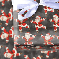 Charcoal Dark Holiday Gift Wrap, Dancing Santa Christmas Wrapping Paper, Whimsical Xmas Wrapping Paper, Festive Santa Gift Wrap Roll