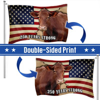 250 Years Strong Cow American Flag | Patriotic Farmhouse Decor | Double-Sided Polyester House Flag | Gift for Farm Lovers
