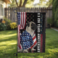 Pug Garden Flag | US 250 Years Anniversary American Flag Patriotic Design | Premium Weather-Resistant Polyester | Gift for Dog Lovers