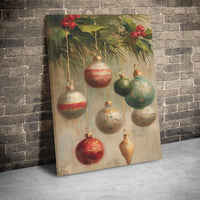 Holly Berries Oil Painting Print, Vintage Christmas Ornaments Canvas Wall Art, Holiday Canvas Poster, Digital Download Decor