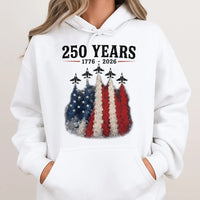 250 Years Patriotic Hoodie | 1776-2026 American Flag Jet Flyover Design | Soft Cotton-Polyester Blend | Gift for Patriots and Veterans
