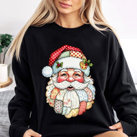 Vintage Quilt Style Santa Sweatshirt, Patchwork Santa Sweatshirt, Retro Holiday Crewneck Sweatshirt, Comfy Christmas Pullover, Xmas Present
