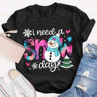 Winter Holiday Graphic Tee, Snow Day Snowman Christmas Tree T-Shirt, Adorable Snowman Tree Shirt, Humorous Winter Season Tee, Christmas Snow Present