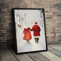 Snowy Forest Christmas Wall Decor, Santa and Mrs Claus Christmas Canvas Art, Romantic Santa and Mrs Claus Canvas Print, Festive Holiday Present