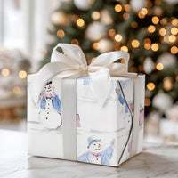 Watercolor Snowman Wrapping Paper, Traveling Snowman Wrapping Paper, Whimsical Winter Holiday Gift Wrap, Christmas Present Wrapping Paper