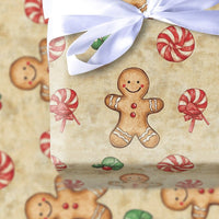 Peppermint Candy Gift Wrap, Watercolor Gingerbread Man Wrapping Paper, Vintage Holiday Wrapping Paper, Traditional Christmas Gift Wrap Roll
