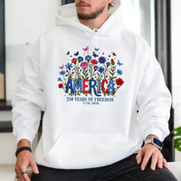 America 250 Years Hoodie | Patriotic Floral Wildflower Design | Soft Cotton-Polyester Blend | Gift for History Lovers