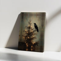 Dark Academia Moody Holiday Print, Gothic Raven Christmas Tree Canvas Wall Art, Spooky Winter Digital Download, Goth Home Decor
