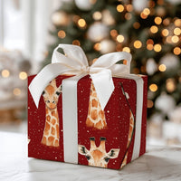 Snowy Red Animal Gift Wrap, Watercolor Giraffe Christmas Wrapping Paper, Festive Winter Giraffe Wrapping Paper, Holiday Gift Wrapping Paper