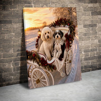 Poodle and Schnauzer Winter Carriage Art, Dogs in Christmas Sleigh Canvas, Holiday Dog Wall Decor, Seasonal Pet Print, Present for Dog Lovers