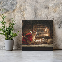 Nativity Scene Printable Poster, Santa Kneeling at Manger Wall Art, Christian Christmas Digital Download, Jesus Nativity Art Print Present