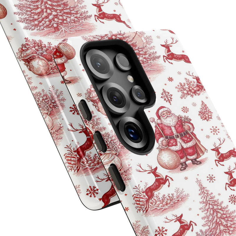Vintage Red Santa Reindeer Case, Christmas Toile Samsung Galaxy Phone Case, Winter Snowflake Tough Phone Case, Holiday Xmas Present