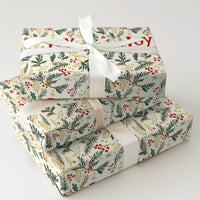 Evergreen Foliage Gift Wrap, Joy Holly Berry Christmas Wrapping Paper, Botanical Holiday Wrapping Paper, Elegant Winter Gift Wrapping Paper