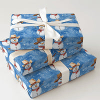 Western Holiday Gift Wrap, Cowboy Snowman Christmas Wrapping Paper, Rustic Winter Snowman Wrapping Paper, Country Festive Present Wrap Roll