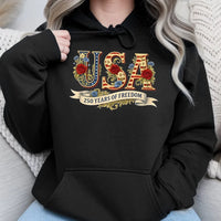 USA 250 Years of Freedom Hoodie | Vintage Floral American Flag Design | Premium Cotton Tee | Patriotic Gift for Fourth of July 2026