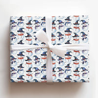 Watercolor Winter Snowmen Gift Wrap, Wizard Snowman Wrapping Paper, Magical Witch Hat Gift Wrapping Paper, Festive Christmas Present Wrap