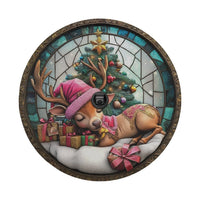 Stained Glass Holiday Tire Cover, Baby Reindeer Christmas Spare Tire Cover, Festive Deer Wheel Protector, Xmas Vehicle Decor for Jeep SUV
