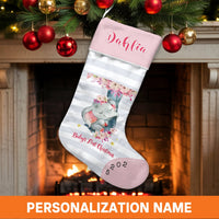 Adorable Sleeping Elephant Holiday Stocking, Personalized Baby Christmas Stocking, Custom Name Baby First Stocking, Newborn Fireplace Decor
