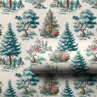 Vintage Scenic Evergreen Gift Wrap, Christmas Toile Wrapping Paper, Cabin Winter Tree Wrapping Paper, Holiday Elegant Present Wrap Roll
