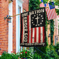 One Nation Under God Garden Flag | 250 Years of Blessing 1776-2026 | Double-Sided Patriotic Cross Design | Americana Home Decor Gift