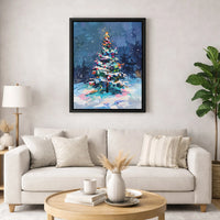 Snowy Night Holiday Canvas Print, Abstract Christmas Tree Canvas Art, Winter Painting Wall Decor, Xmas Home Decor, Digital Download Canvas