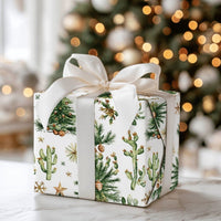 Southwestern Holiday Gift Wrap, Desert Cactus Christmas Wrapping Paper, Watercolor Pine Tree Wrapping Paper, Festive Winter Gift Wrap Roll
