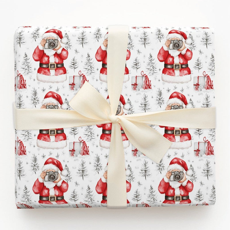Camera Santa Christmas Gift Wrap, Photographer Santa Wrapping Paper, Watercolor Holiday Wrapping Paper, Photography Lover Gift Wrap Paper
