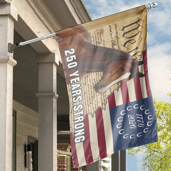 American Horse House Flag |250 Years Strong1776-2026 Constitution Patriotic Art | Weather-Resistant Double-Sided Outdoor Flag | Patriotic Gift for Horse Lover