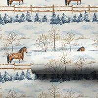 Equestrian Christmas Gift Wrap, Watercolor Winter Horse Wrapping Paper, Rustic Snow Scene Present Wrap, Horse Lover Holiday Wrapping Paper
