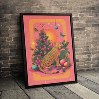 Tropical Holiday Canvas Poster, Leopard Christmas Tree Art, Funky Safari Xmas Wall Art Print, Festive Decor, Printable Digital Download