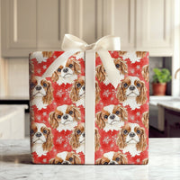 Festive Watercolor Dog Holiday Gift Wrap, Cavalier King Charles Spaniel Christmas Wrapping Paper, Winter Snowflake Puppy Present Wrap