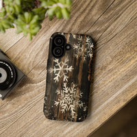 Rustic Winter Wood Snowflakes Cover, Snowflake Phone Case iPhone, Comfy Weathered Wood Tough iPhone Case, Holiday Christmas Present