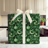 Gothic Forest Green Serpent Gift Wrap, Snake Christmas Wrapping Paper, Alternative Holiday Wrapping Paper, Emerald Pine Present Wrap