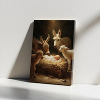 Baby Jesus with Animals Christmas Canvas, Nativity Scene Canvas Wall Art, Holy Nativity Canvas Print, Religious Winter Holiday Wall Decor