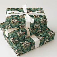 Woodland Animal Gift Wrap, Raccoon Christmas Wrapping Paper, Adorable Watercolor Winter Wrapping Paper, Evergreen Holiday Gift Wrap, Xmas Paper