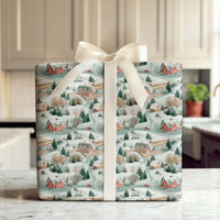 Rustic Farmhouse Gift Wrap, Winter Barn Christmas Wrapping Paper, Snowy Village Holiday Wrapping Paper, Country Landscape Present Wrap