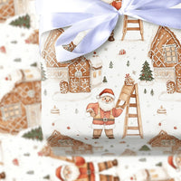 Watercolor Christmas Village Gift Wrap, Gingerbread House Santa Wrapping Paper, Festive Holiday Wrapping Paper, Adorable Xmas Gift Wrap Roll