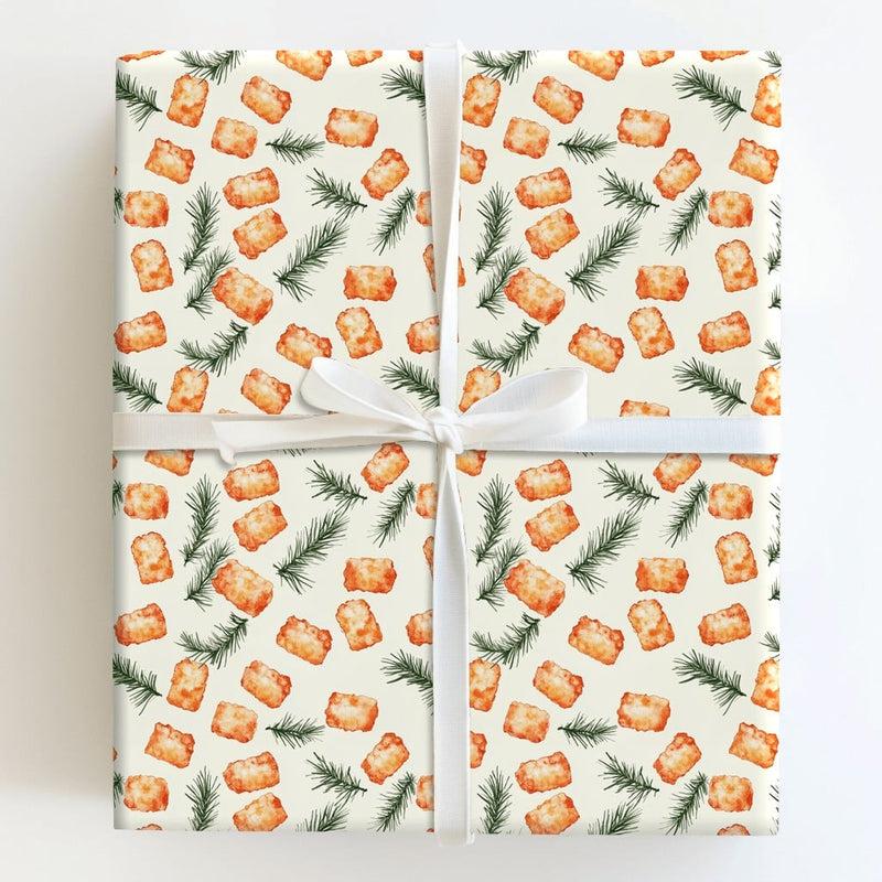 Humorous Foodie Holiday Gift Wrap, Tater Tot Christmas Wrapping Paper, Whimsical Potato Pine Wrapping Paper, Secret Santa Xmas Gift Wrap Roll