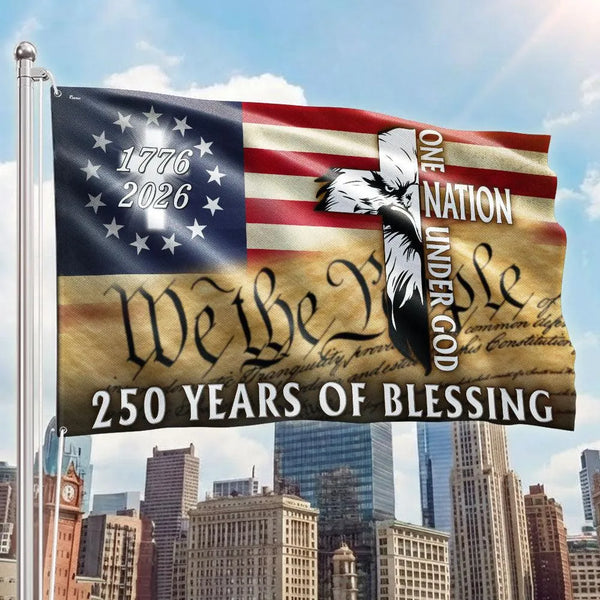 250 Years of Blessing Patriotic House Flag | 1776-2026 Eagle Cross Design | UV-Resistant Double-Sided Grommet Flag | American Heritage Decor