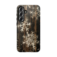 Rustic Wood Snowflakes Phone Case, Winter Snowflake Phone Case for Samsung Galaxy, Dual Layer Tough Cover, Comfy Christmas Holiday Present