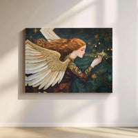 Redhead Angel Tree Canvas Print, Christmas Angel Canvas Wall Art, Vintage Holiday Wall Art Canvas, Seasonal Xmas Home Decor Wall Art