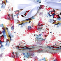 Watercolor Skater Santa Gift Wrap, Splatter Skateboarding Santa Wrapping Paper, Fun Christmas Present Wrap, Artistic Holiday Paper Roll