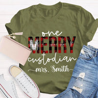 Custom Janitor Holiday Shirt, Personalized One Merry Custodian Christmas T-Shirt, Custodial Staff Graphic Tee Xmas Present
