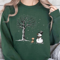 Adorable Winter Holiday Puppy Sweater, Dog and Snowman Sweatshirt, Festive Xmas Pet Lover Crewneck, Seasonal Christmas Animal Pullover