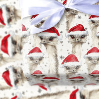 Watercolor Santa Hat Bird Gift Wrap, Christmas Emu Wrapping Paper, Festive Snowflake Present Wrapping Paper, Holiday Gift Wrap Roll