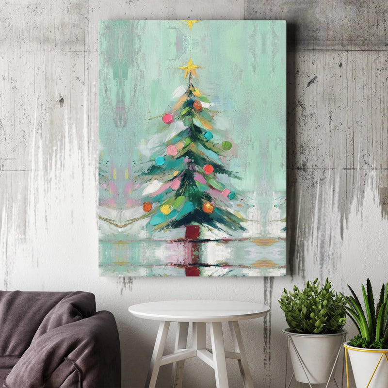 Modern Holiday Pine Canvas Wall Art, Abstract Christmas Tree Canvas, Festive Winter Botanical Canvas Print, Minimalist Xmas Home Decor Present