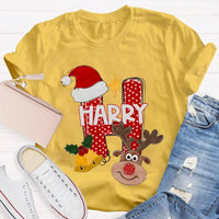 Santa Hat Elk Holiday Shirt, H Is for Happy Christmas Shirt, Humorous Christmas Graphic Tee, Festive Family Holiday Shirt, Adorable Christmas Present